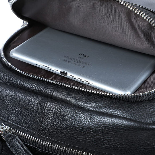 Niko | Black Leather Laptop Backpack