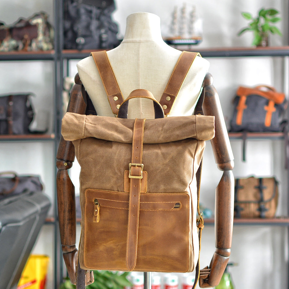 Halden | Vintage Canvas and Leather Rolltop Backpack