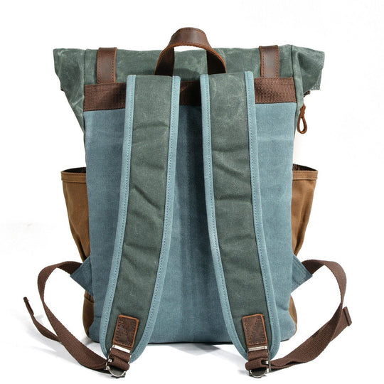 Eira | Vintage Backpack in Waxed Canvas with Roll Top Closure