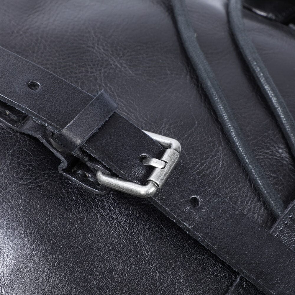 Cael | Black Leather Backpack with Drawstring Closure