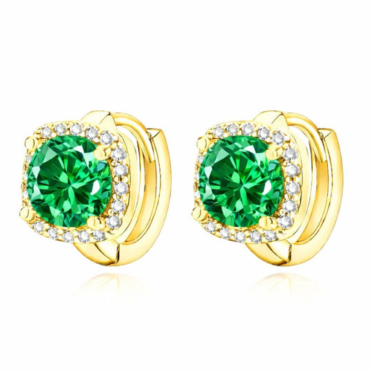 Gold Emerald Halo Hoop Earrings