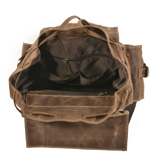 Kaelen | Vintage Backpack in Waxed Canvas & Leather