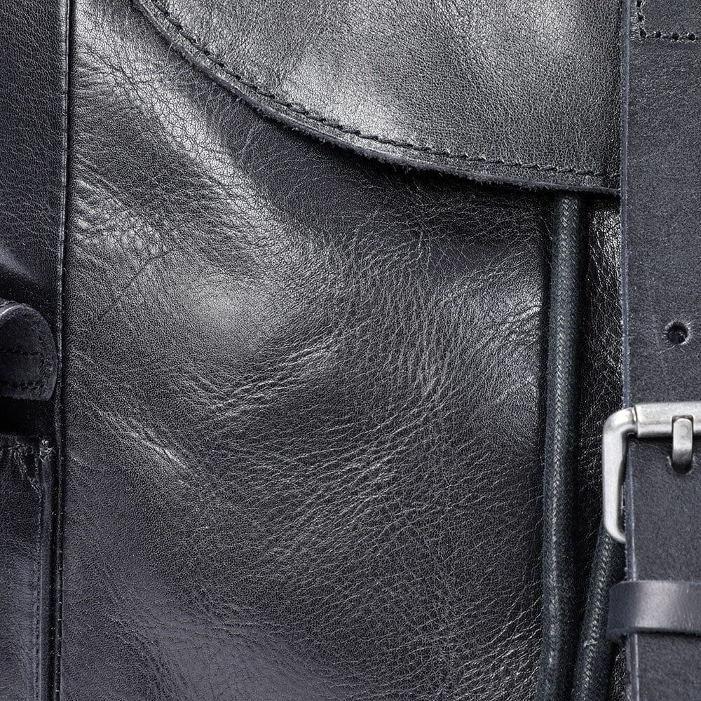Cael | Black Leather Backpack with Drawstring Closure