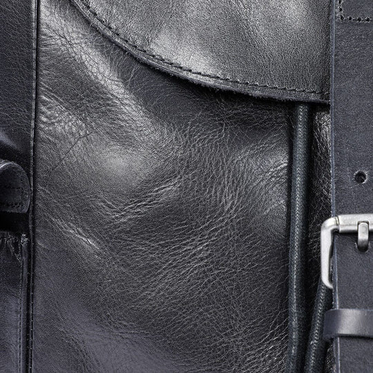 Cael | Black Leather Backpack with Drawstring Closure