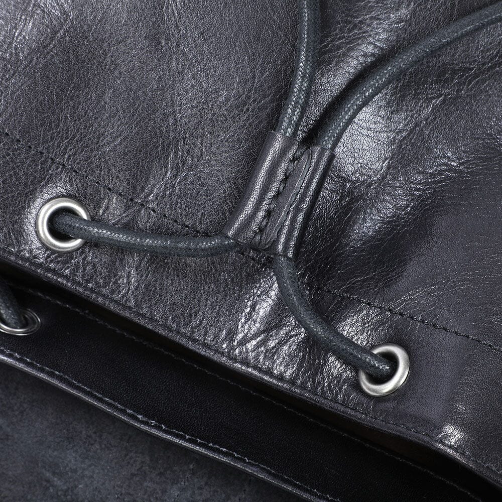 Cael | Black Leather Backpack with Drawstring Closure