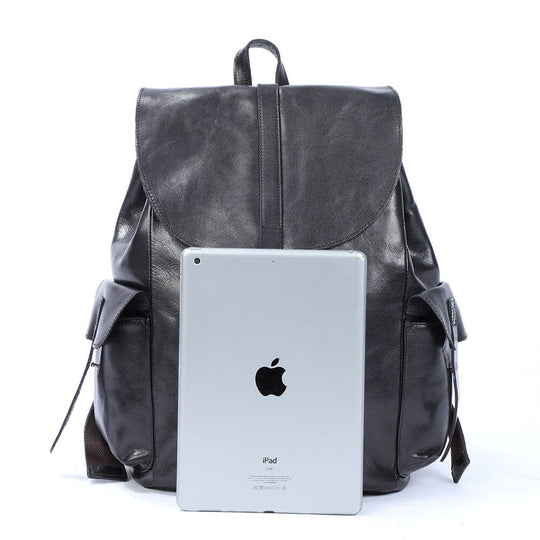 Cael | Black Leather Backpack with Drawstring Closure