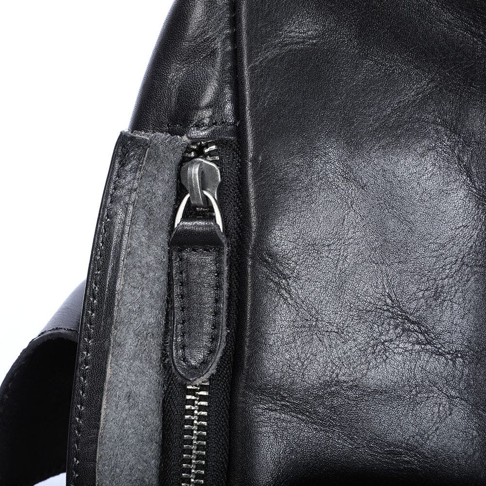Cael | Black Leather Backpack with Drawstring Closure