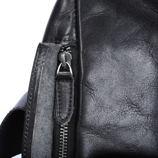 Cael | Black Leather Backpack with Drawstring Closure