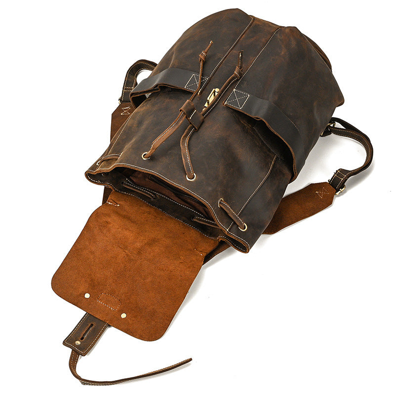 Mira | Vintage Leather Backpack with Drawstring Closure
