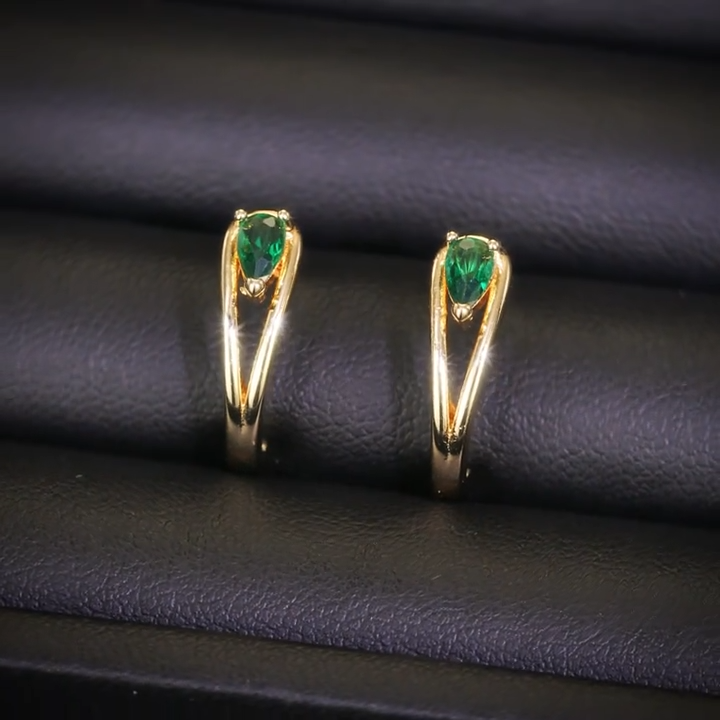 Gold Emerald Accent Hoop Earrings