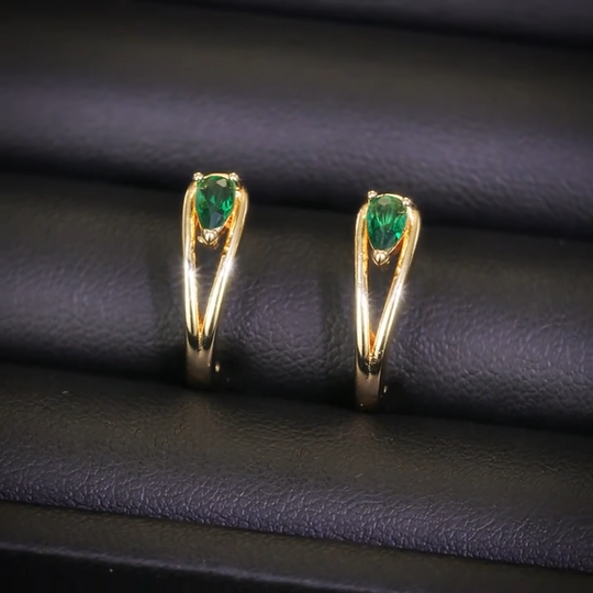 Gold Emerald Accent Hoop Earrings