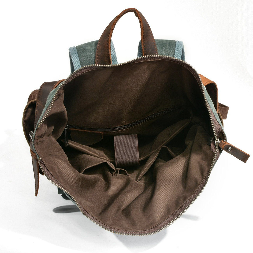 Eira | Vintage Backpack in Waxed Canvas with Roll Top Closure