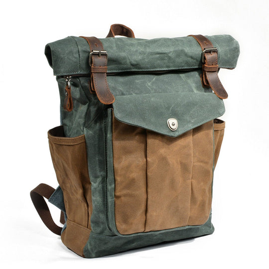 Eira | Vintage Backpack in Waxed Canvas with Roll Top Closure