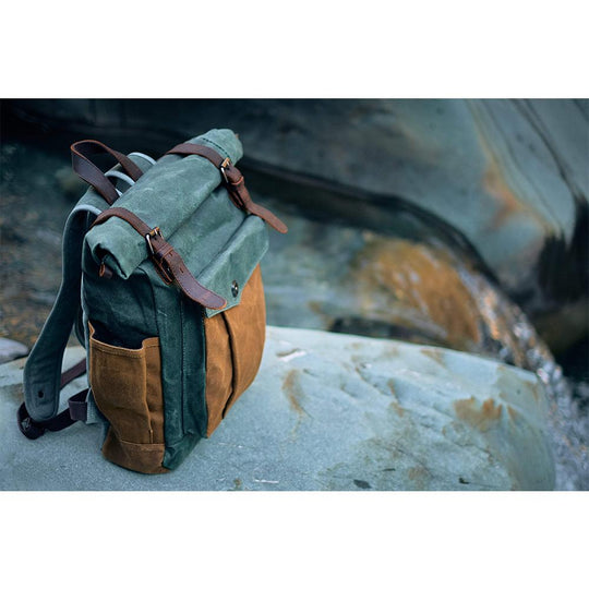 Eira | Vintage Backpack in Waxed Canvas with Roll Top Closure