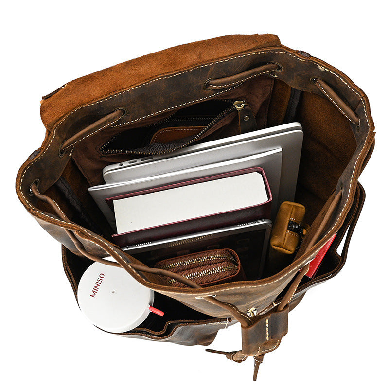 Mira | Vintage Leather Backpack with Drawstring Closure