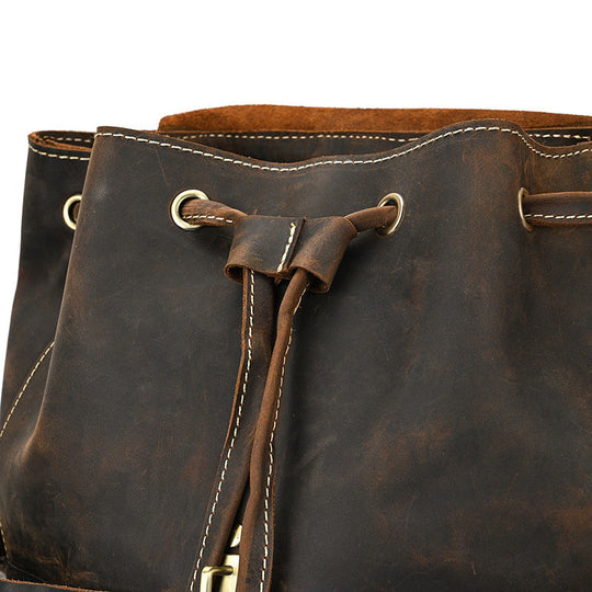 Mira | Vintage Leather Backpack with Drawstring Closure